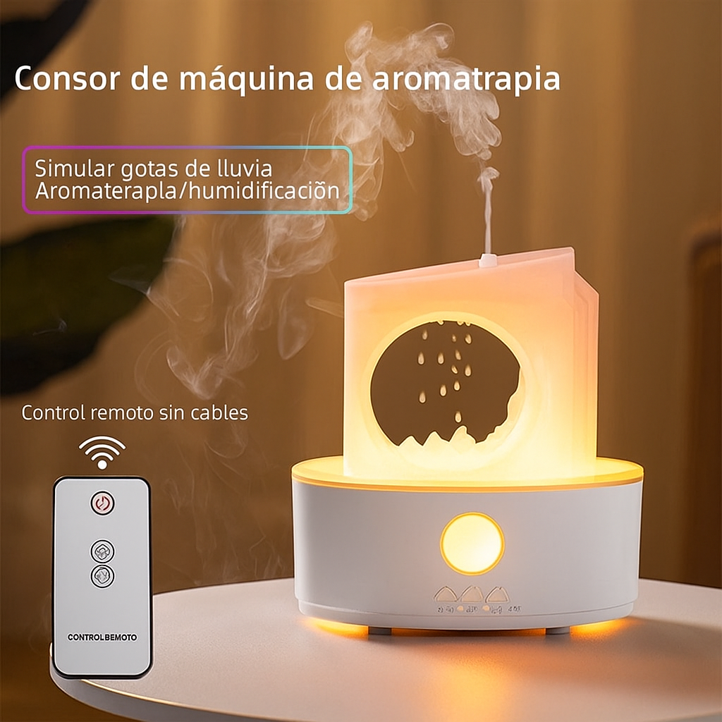 Difusor de Aroma de nubes de lluvia Humidificador de aire Control remoto Atomizador de fragancia ultrasónico con luz nocturna LED Difusor de gotas de lluvia Zen